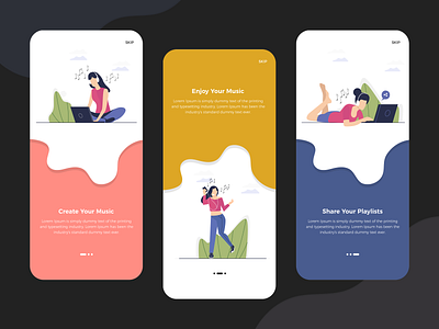 Onboarding Music App Screens app concept app design app designer app development design india mobile app design onboarding onboarding illustration onboarding screen photoshop ui ui designer web design company