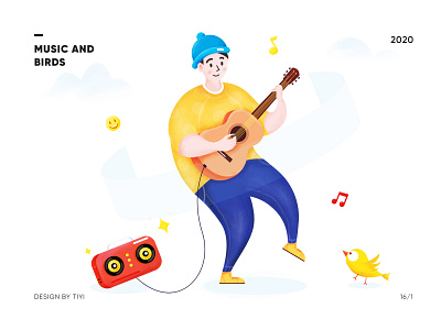 🎵Music and Bird🐤 animal bird dance guitar hot iilustration illustrator music music art musician note performance show smile sound