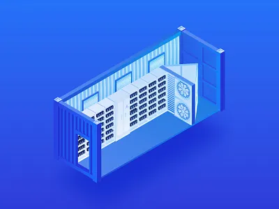 Mining Container (Minebox) 3d bitcoin blockchain container cryptocoin cryptocurrency design gradient illustration isometry litecoin metallic mining mining farm network server tech technology token ui