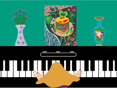 Piano and Matisse flowers gold fish illustration illustrator magazine illustration matisse music music illustration pianist piano still life vector art