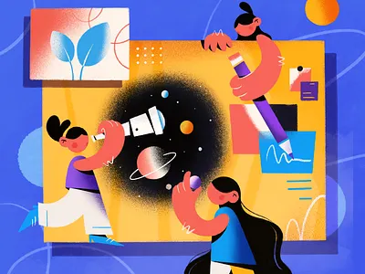 Space study 2d 2d character abstract analysis art character design concept girls graphic design illustration ipadpro planets procreate procreate art space stars stepdraw study texture write