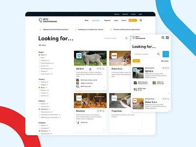 PETS International animals colors community design filter pet community pets redesign search ui uiux ux vector website world