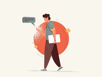 Man with gadgets send a message apple design flat freelancer hipster illustration man message office vector walk