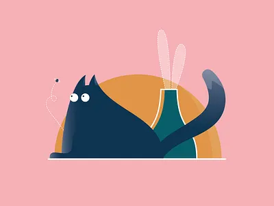 cat 2d cat design fly green illustrate illustration nature plant sun vector yellow