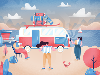 Summer Holiday | illustration app beach bus character coast flat holiday illustration illustrations journey jungle mobile ocean paradise summer texture tourism travel vacation website