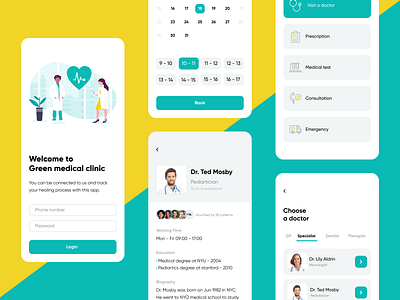 Green medical clinic app app design clinic doctor health medical mobile app mobile ui ui uidesign