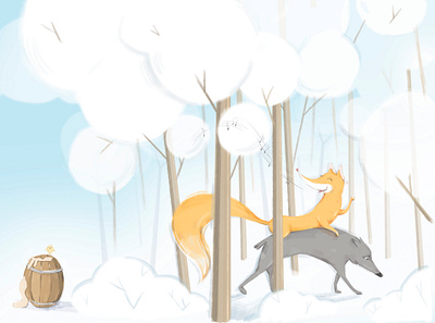 'A fairytale about the Fox and the Wolf' animal design character design children book illustration childrens book childrens illustration cute animal digital art digital illustrator digital painting fox illustration illustration illustration art wolf