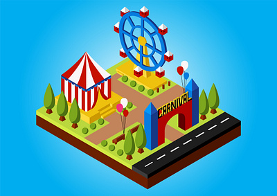 ISOMETRIC CARNIVAL 2d 3d 3d art carnival circus digital illustration digitalart fun geometric illustration illustrator isometric isometric art isometric design isometric illustration mobile park ride typogaphy webdesign