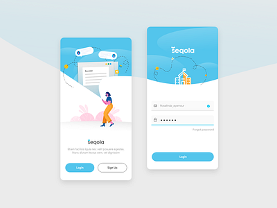 welcome/login ( micro interact ) 2020 adobe xd android app android ui blue figma flat illustration interace interaction design like logo orange startup trends ui ui ux user experience userinterface ux