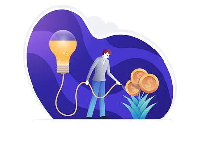 Grow your investment with new ideas. business character concept illustration investment money plant vector watering