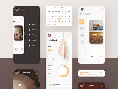 Smart Home App 2 app clean decoration home house interior lamp light minimal smart home smart home app ui ui ux yellow