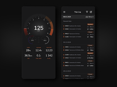 IoT Project app automotive car dark dark ui hud iot mobile obd