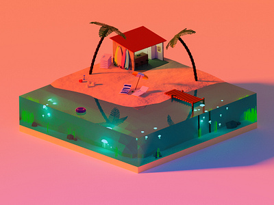 Isometric Beach V2 2020 3d 3d art amateur art blend blender blender 3d blender3d blender3dart brasil brazil landscape lowpoly lowpolyart model summer visual water