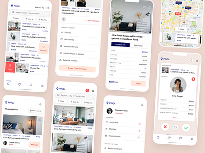 Pinql app - where Landlord and Tenant meets app app design app ui application design france home house illustration logo minimal orange property realestate realestateagent rental style swipe ui ux