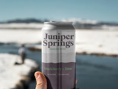 Juniper Springs Sparkling Water - Blackberry + Lime beverage design beverage packaging branding design illustration logo mockup product design