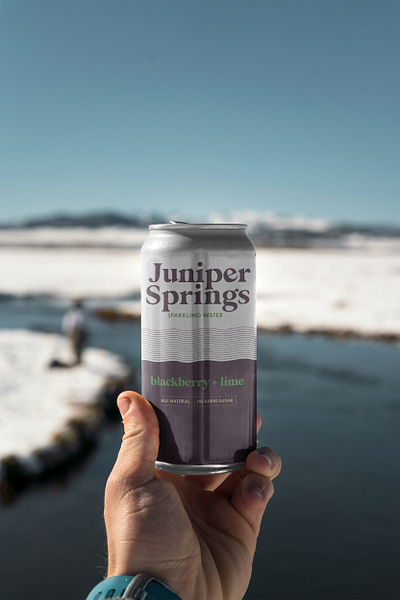 Juniper Springs Sparkling Water - Blackberry + Lime beverage design beverage packaging branding design illustration logo mockup product design