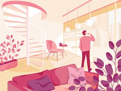 Coffee with a view adobe adobe illustrator character character design design illustrator landscape design landscape illustration pastel pink portfolio vector vector illustration vectorart