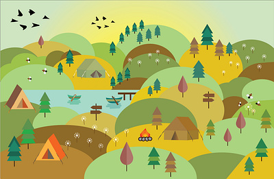 Landscape summer Camp version camping hills lake nature nature illustration outdoors summer