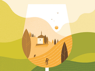 Vinochromie character color colors flat glass illustration landscape man minimal texture trees vector wine