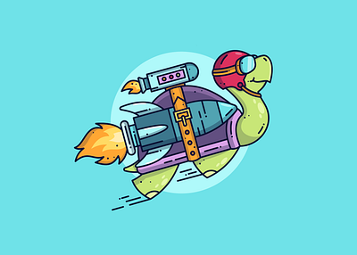 Tortoise 🐢 blog brand branding character character design cute cute animals design dribbble flat flat design flying graphic icon illustration line lineart rocket turtle vector