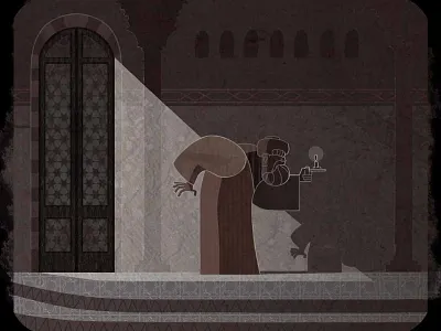 Hiding arabic candle character design coffee escape flat hide illustration islamic light motiongraphic paper pattern shadow stains texture