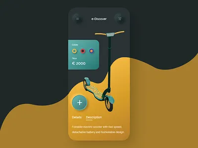 E-Discover Electric Scooter - Shop App 3d adobe xd design designer interface neomorphism new product rhinoceros trending trending ui turquoise typography ui ui ux vector yellow