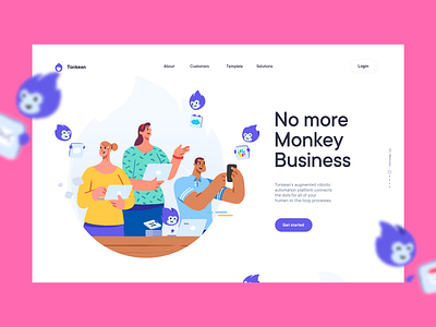 Homepage Hero's Composition Design | SaaS Website/UI hero icons illustrations monkey pink saas website