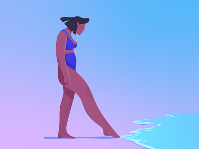 Dreamland. adobe illustrator adobe photoshop beach blue dream girl gradient illustration illustrator minimalist nature ocean pink sea swimsuit swimwear thoughts water waves woman