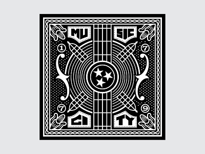 Music City Bandana - B&W and black city diazmunoz diazmuñoz eduardo illustration music nashville nelson tennessee white willie