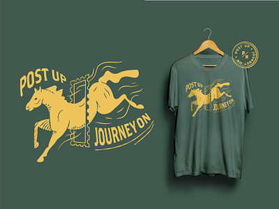 🐎Posting House T-shirt 2019 badge bar beer branding design drawing green horse house illustration jacksonville journey post posting t shirt tee vector yellow