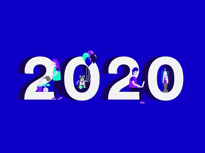 2020 agency blue computer design dog illustration lava lamp new year succulents type vector