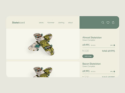 skateboard app appdesign clothing color decks footwear green illustraion miinimal modern print shop site site builder skateboard uidesign uiux ux web webdesign