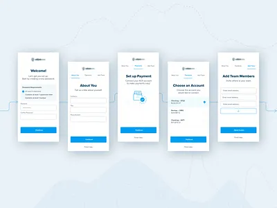 Sign Up - Mobile Onboarding Flow accounts app confirmation design flat flow mobile mobile ui mobile ux onboarding payment sign up signup teams typography ui ux web website welcome