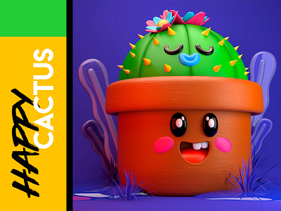 Happy cactus 3d animation arte 3d c4d charachter design creación de personaje diseño illustration kawaii render