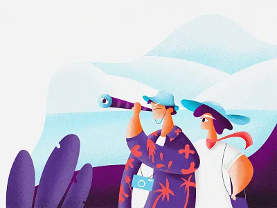 Traveling backpacker binoculars character character design hat hawaiian shirt illustration illustrator krixi nature travel travel app traveling