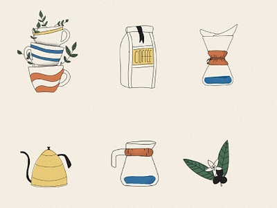 coffee illustrations beans branding cafe chemex coffee coffee bean coffee shop cups icons iconset illustration illustrations illustrator cc leafs logo pourover vector