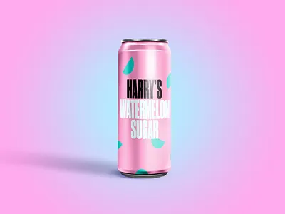 Harry's Watermelon Sugar beverage can design dribbbleweeklywarmup drink fizzy drink harry styles illustrator pink soda soda can sugar weekly warm up