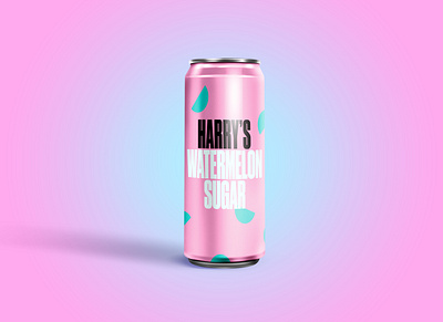 Harry's Watermelon Sugar beverage can design dribbbleweeklywarmup drink fizzy drink harry styles illustrator pink soda soda can sugar weekly warm up