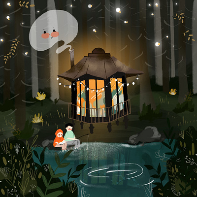 Cabin in the Woods bangalore cabin cabin in the woods couple daily illustration fireflies forest illustration illustrator indian illustrator jungle