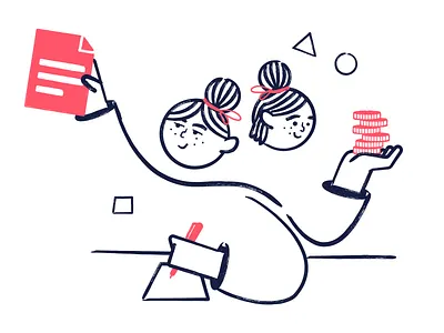 Write Publish Earn 2d article character debut earn flat illustration line linear pink publish vector work write