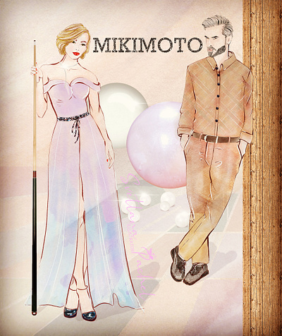 MIKIMOTO brending cartoon character couple drawing fashion illustration illustraion jewelry pearls sketch wedding