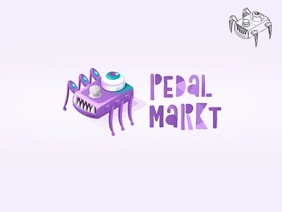 Monster Guitar Effect Illustrative Logotype. Pedalmarkt brand identity branding guitar effect isometric isometric illustration logo logotype monster