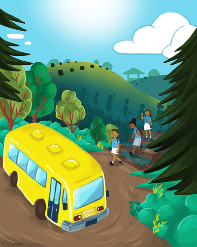 Go to School children book illustration nature illustration school bus yellow bus