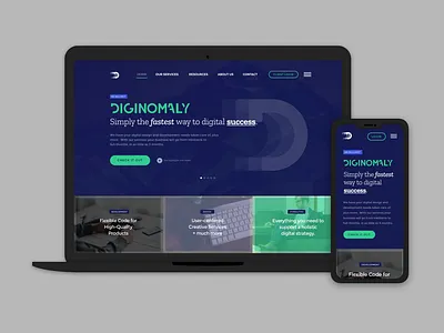 Diginomoly Round 1 Homepage Designs abstract agency blue digital green landing landing page material design mockup three color