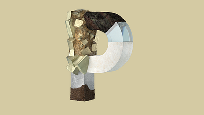 Pretty letter P 3dillustration beauty cinema cinema4d debut design gold illustration letters nature rocks