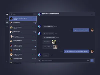Messenger | Made w Eva Design System chat dark mode dark theme dark ui dashboad messenger web design website