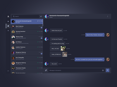 Messenger | Made w Eva Design System chat dark mode dark theme dark ui dashboad messenger web design website