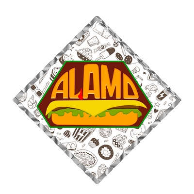 Alamo Burgers branding burger design doodle flat food illustration icon illustration logo trending typography vector