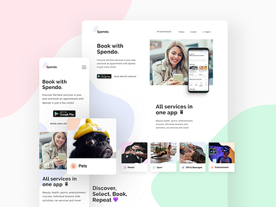 Landing Page for Spendo App android app booking app cards design ios landingpage mobile ui ux webdesign