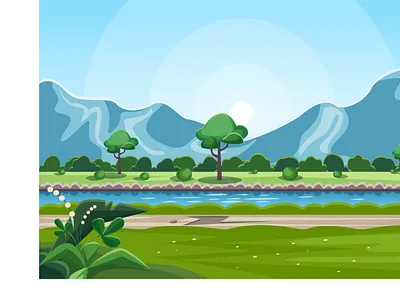 Landscape cartoon design flat illustration illustrator landscape minimal modern mountain river vector
